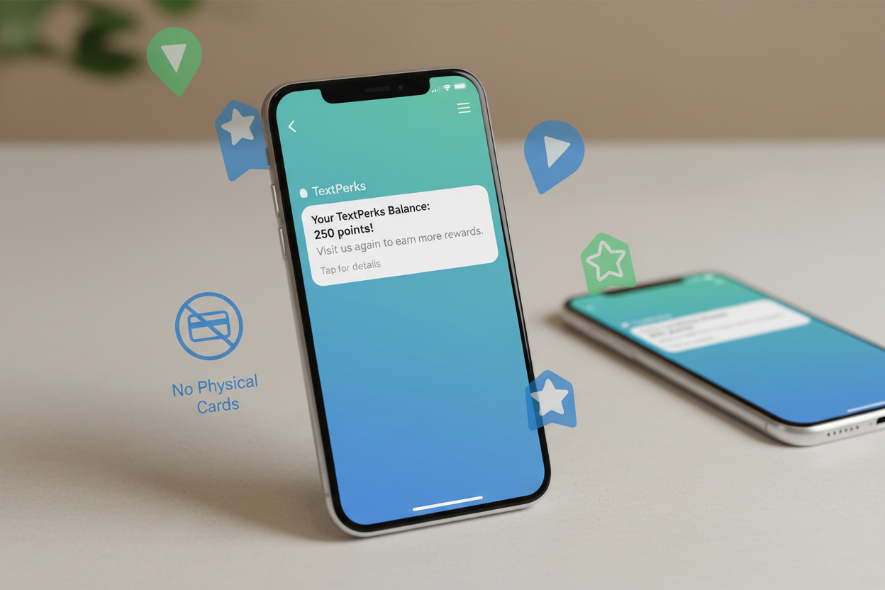 Simplify loyalty and rewards with TextPerks, the digital loyalty card that tracks your customers’ balance automatically via SMS.

No need for physical cards—though we can provide them if you prefer. Customers simply receive updates on their current points or balance straight to their phone.

Why it works:

Instant updates: customers always know their balance

Simplified loyalty: no physical cards or apps required

Encourage repeat visits with seamless point tracking

How it works:

Customers are registered 