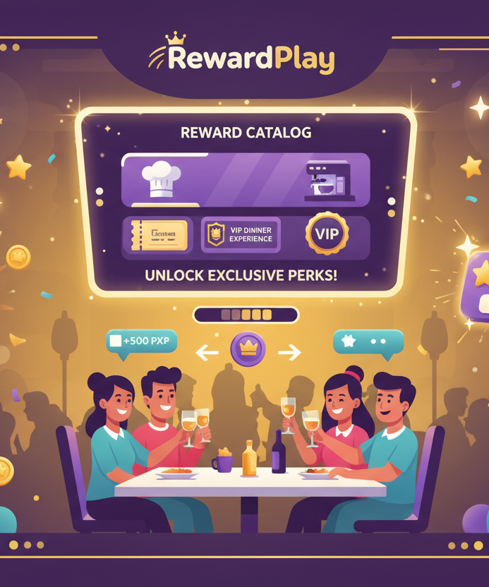 Turn every visit into a fun and rewarding experience with RewardPlay, our gamified loyalty system!

Guests earn points for simple actions like:

Making purchases

Writing reviews

Referring friends

Points can be redeemed for exclusive rewards and products from our curated catalog, fully managed and supported online by our system.

Why it works:

Increase engagement and repeat visits through fun, interactive rewards

Encourage customer advocacy: referrals and reviews boost your visibility

Simplify loyalty 