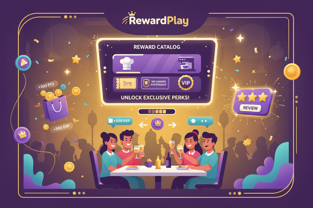 Turn every visit into a fun and rewarding experience with RewardPlay, our gamified loyalty system!

Guests earn points for simple actions like:

Making purchases

Writing reviews

Referring friends

Points can be redeemed for exclusive rewards and products from our curated catalog, fully managed and supported online by our system.

Why it works:

Increase engagement and repeat visits through fun, interactive rewards

Encourage customer advocacy: referrals and reviews boost your visibility

Simplify loyalty 