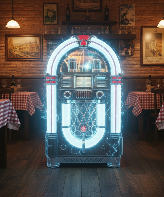 un jukebox in un ristarante.. ma è una specie di fantasma perchè in realtà è virtuale