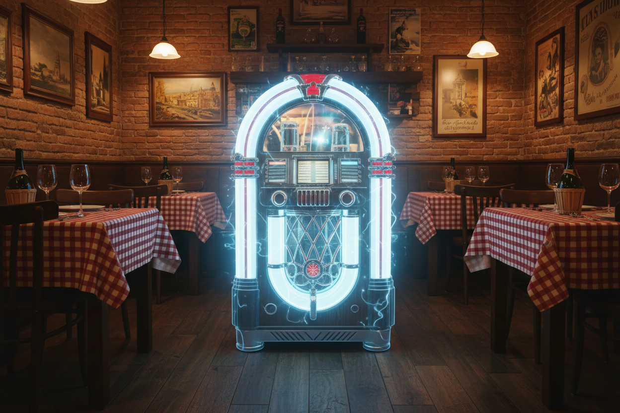 un jukebox in un ristarante.. ma è una specie di fantasma perchè in realtà è virtuale